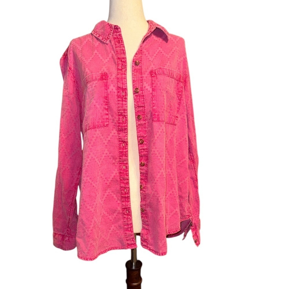 Anthropologie Maeve Pink Split Back Button Down Shirt - Picture 3 of 6
